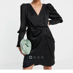 ASOS Vila satin wrap black dress with balloon sleeve size 36 or 4